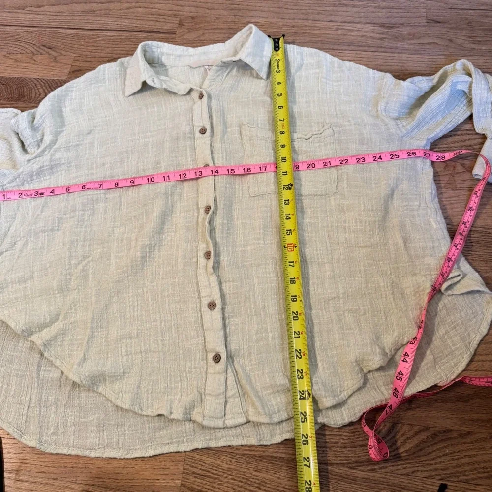 Free People We The Free Pale Green Gauze‎ Button Down Shirt Small S Oversized